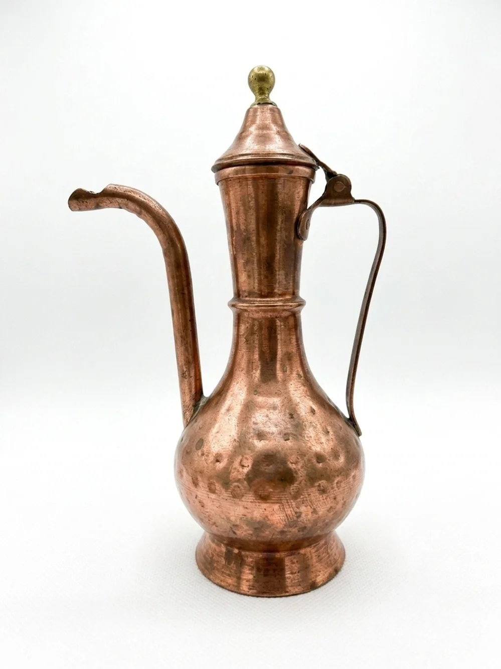 Vintage Hammered Copper Ewer Pitcher with Brass Finial
